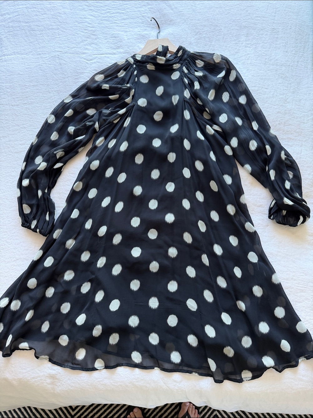 Maeve Navy Black White Polka Dot Dress XS Full and floaty